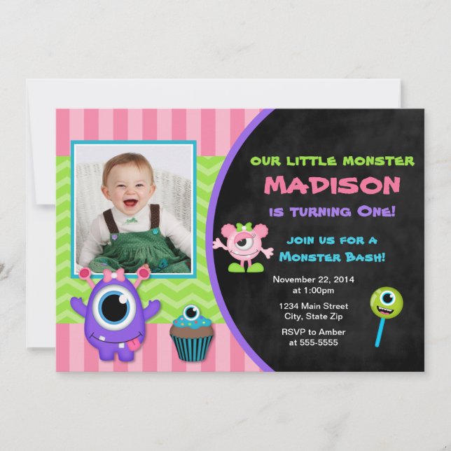 Monster Birthday Invitation Monster Girl Invite (Front)