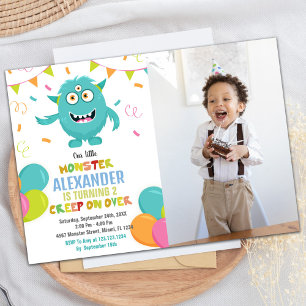 Monster Birthday Invitations Ballons Flags photo