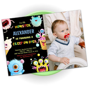 Monster Birthday Invitations Black with photo