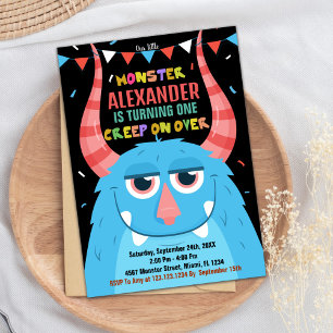 Monster Birthday Invitations Blue Black
