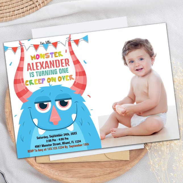 Monster Birthday Invitations Blue with photo (Monster Birthday Invitations Blue with photo)