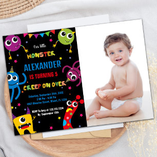 Monster Birthday Invitations Colours Black w photo