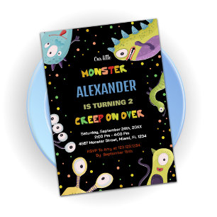 Monster Birthday Invitations Dark Green Black