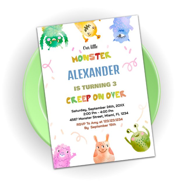 Monster Birthday Invitations Green Orange (Monster Birthday Invitations Green Orange)