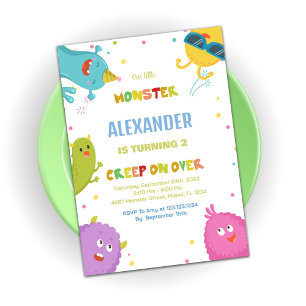 Monster Birthday Invitations Light Green