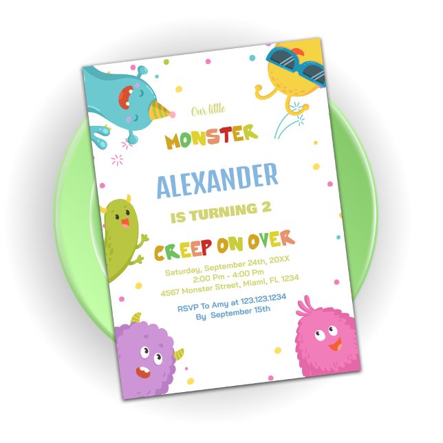 Monster Birthday Invitations Light Green (Monster Birthday Invitations Light Green)