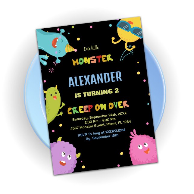 Monster Birthday Invitations Light Green Black (Monster Birthday Invitations Light Green Black)