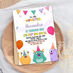 Monster Birthday Invitations Pink Ballon