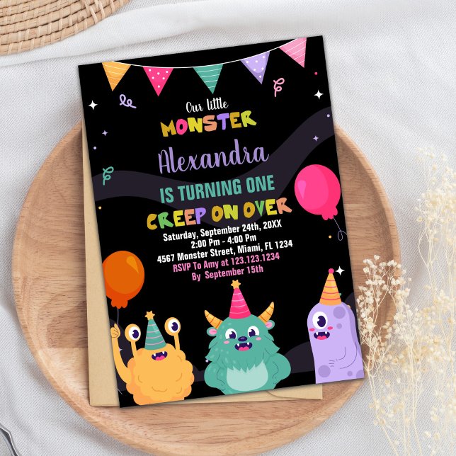 Monster Birthday Invitations Pink Ballon Black (Monster Birthday Invitations Pink Ballon Black)