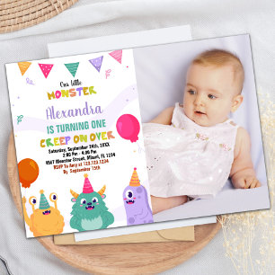 Monster Birthday Invitations Pink Ballon w photo