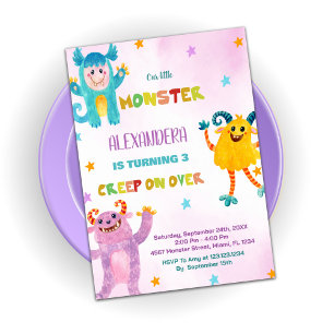 Monster Birthday Invitations pink purple