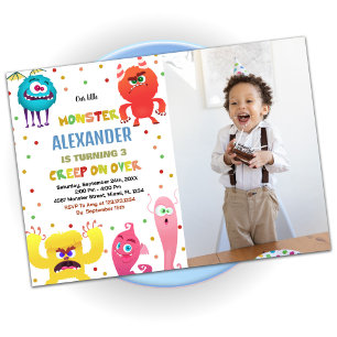 Monster Birthday Invitations Red with photo