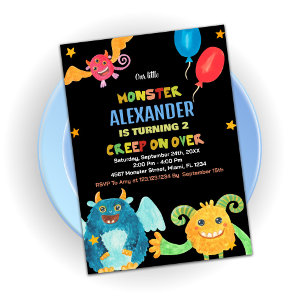 Monster Birthday Invitations WaterColour Black
