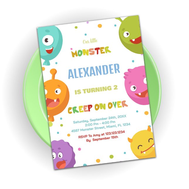 Monster Birthday Invitations Watercolours Balloons (Monster Birthday Invitations Watercolours Balloons)