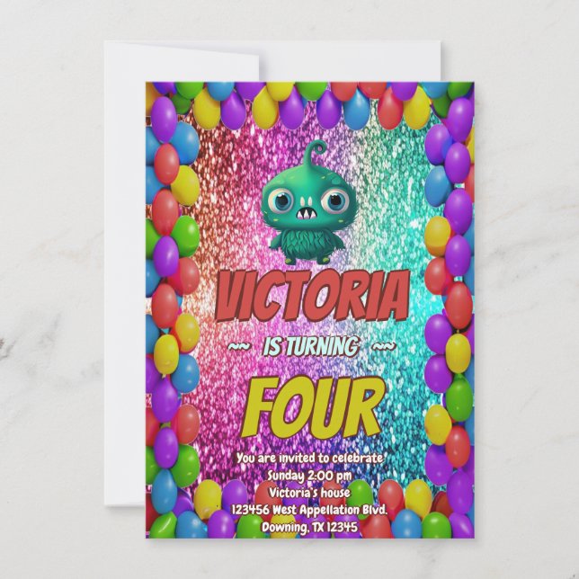 Monster birthday invite for kids (Front)