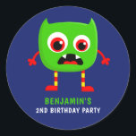 Monster Birthday Party Classic Round Sticker<br><div class="desc">Monster birthday party stickers customisable to your event specifics.</div>