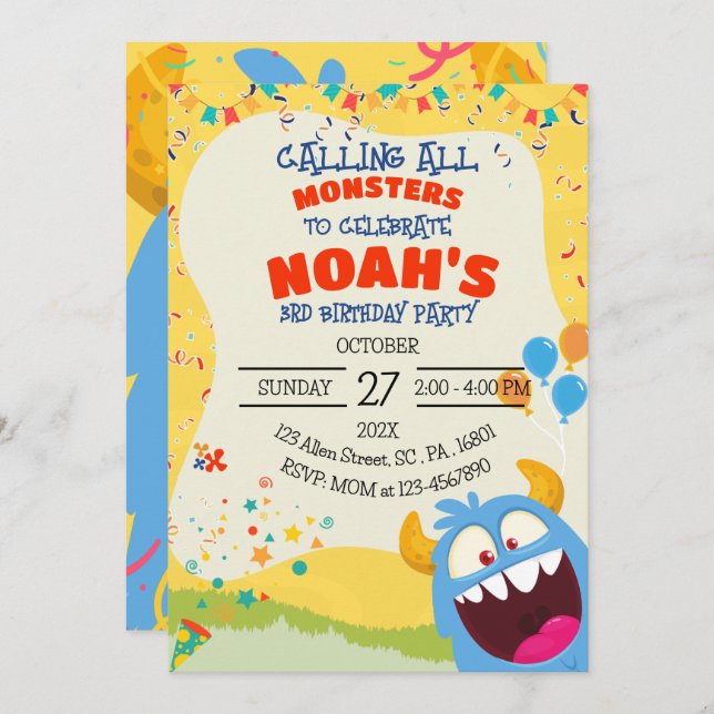 Monster Birthday Party for All Ages  Invitation (Front/Back)