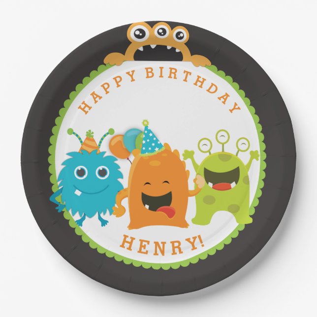 Monster Birthday Party Paper Plates (Front)