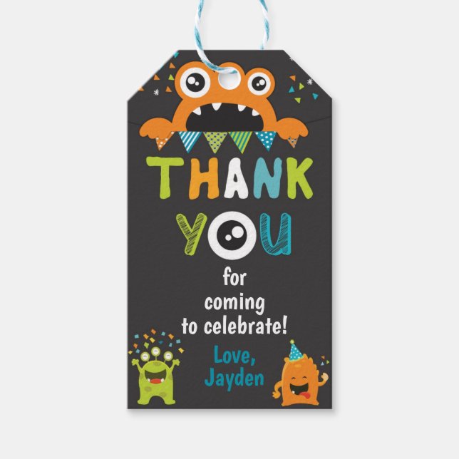 Monster Birthday Thank You Favour Tag (Front)