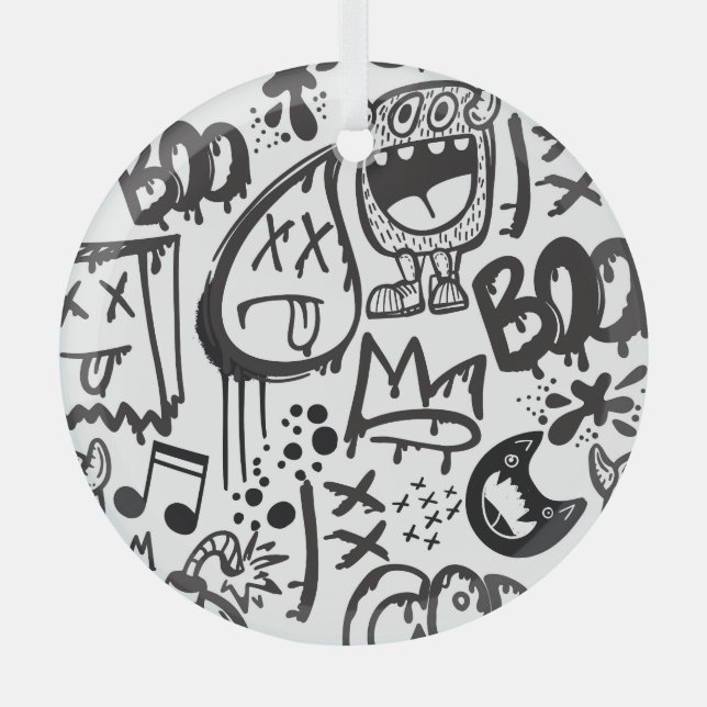 Monster Boys: Hand Drawn Pattern Glass Tree Decoration (Front)