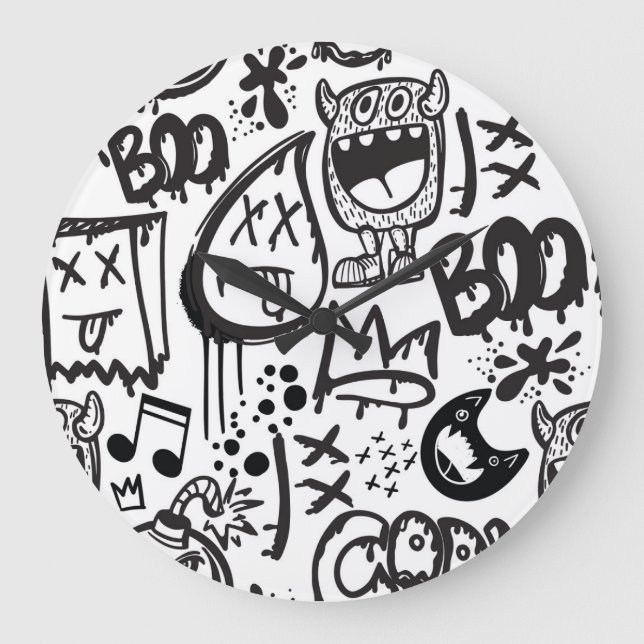 Monster Boys: Hand Drawn Pattern Large Clock (Front)