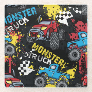 Monster Car: Abstract Childish Pattern Glass Coaster