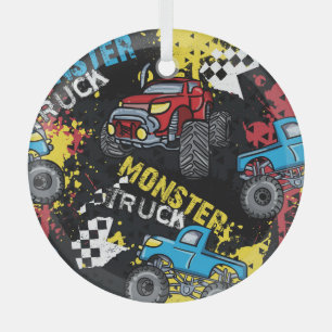 Monster Car: Abstract Childish Pattern Glass Tree Decoration