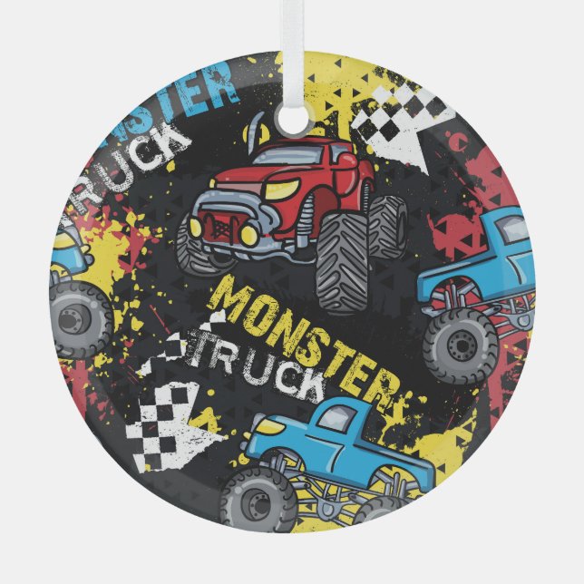 Monster Car: Abstract Childish Pattern Glass Tree Decoration (Front)
