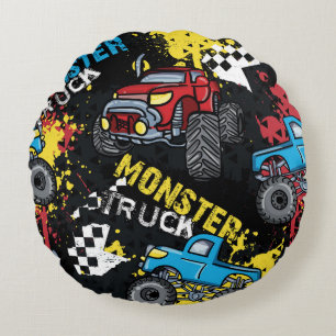 Monster Car: Abstract Childish Pattern Round Cushion
