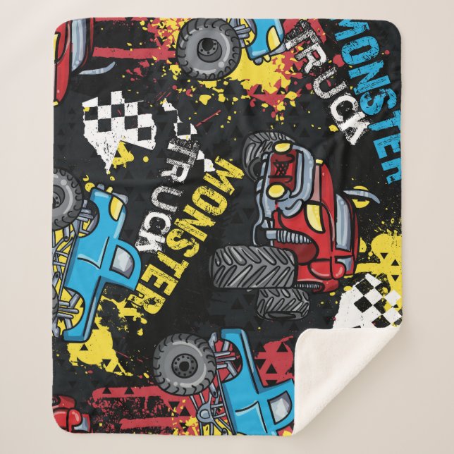 Monster Car: Abstract Childish Pattern Sherpa Blanket (Front)