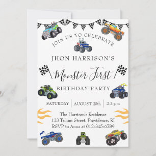 Monster Car Boy 1st Birthday Party Invitation