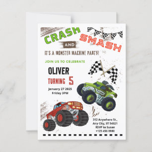 Monster Car Truck Kid Birthday Party Postcard