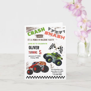 Monster Car Truck Kids Birthday Folded Card