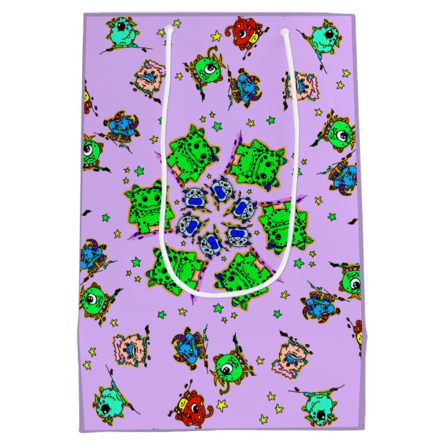 monster cartoon wrapping paper medium gift bag (Back)
