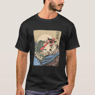 Monster Cat And Dinosaur Fight Japanese Style T-Shirt