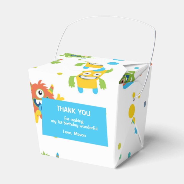 Monster chalkboard themed birthday party favour bo favour box (Front Side)