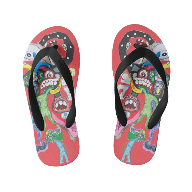 Monster collage Boy's T-shirt Kid's Flip Flops (Footbed)