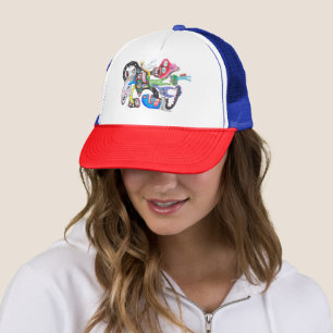 Monster collage trucker hat