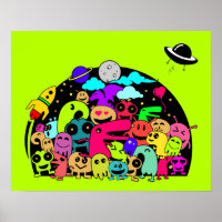 Monster Creatures In Space Doodle Design