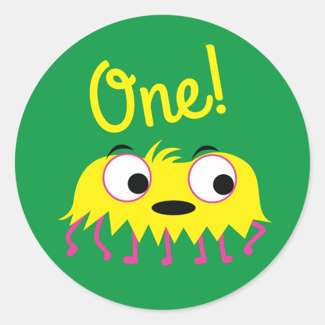 Monster Cute Funny 1st Birthday Party Theme Classic Round Sticker (Front)