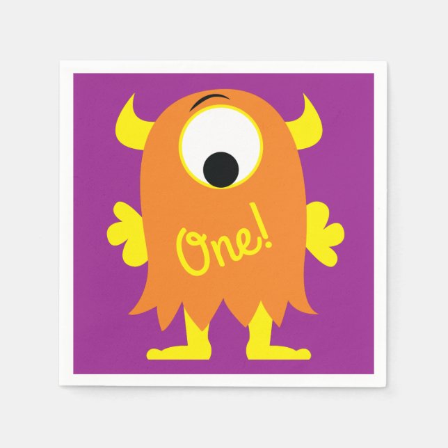 Monster Cute Funny 1st Birthday Party Theme Napkin (Front)