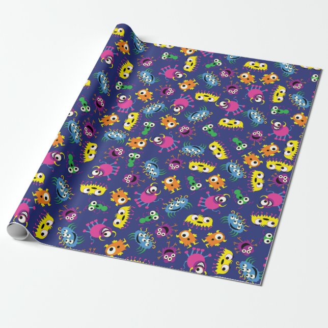 Monster Cute Funny 1st Birthday Party Theme Wrapping Paper (Unrolled)
