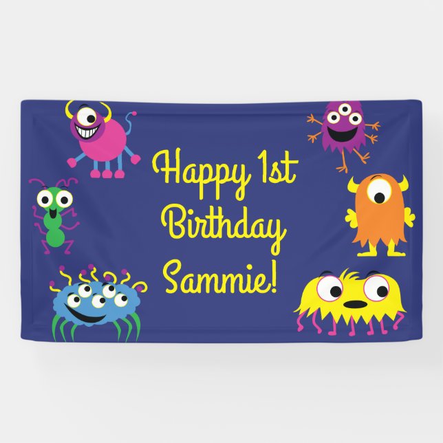 Monster Cute Funny Birthday Party Theme Banner (Horizontal)