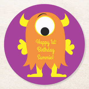 Monster Cute Funny Kids Birthday Party Theme Round Paper Coaster