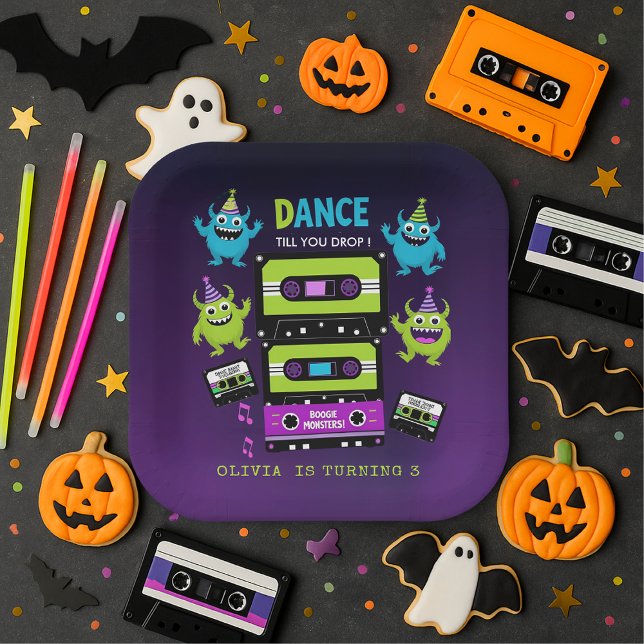 Monster Dance Party Birthday Neon Boogie Monsters Paper Plate (Creator Uploaded)