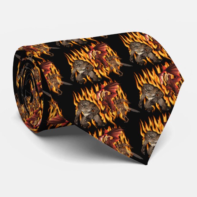 Monster Demon Gremlin Flames Halloween Tie (Rolled)