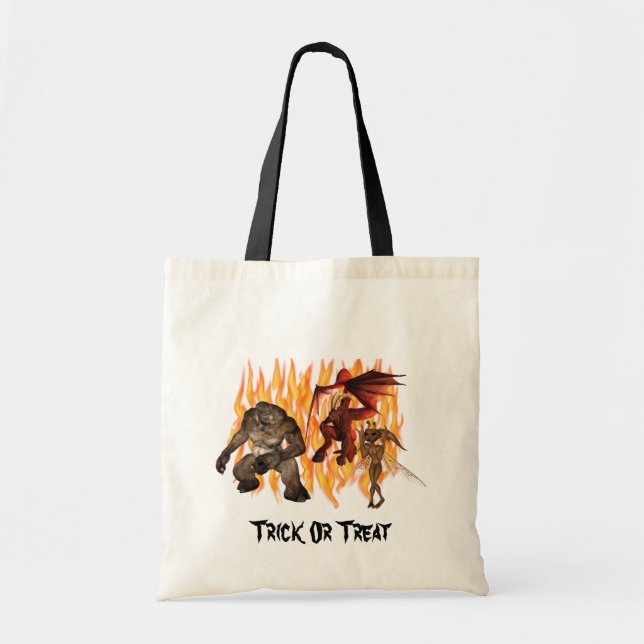 Monster Demon Gremlin Flames Halloween Tote Bag (Front)