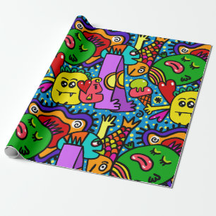 Monster Doodle Pattern Wrapping Paper