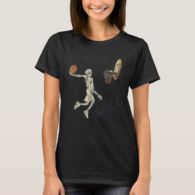 Monster Drunk Skeleton Plays Basketball T-Shirt (Front)