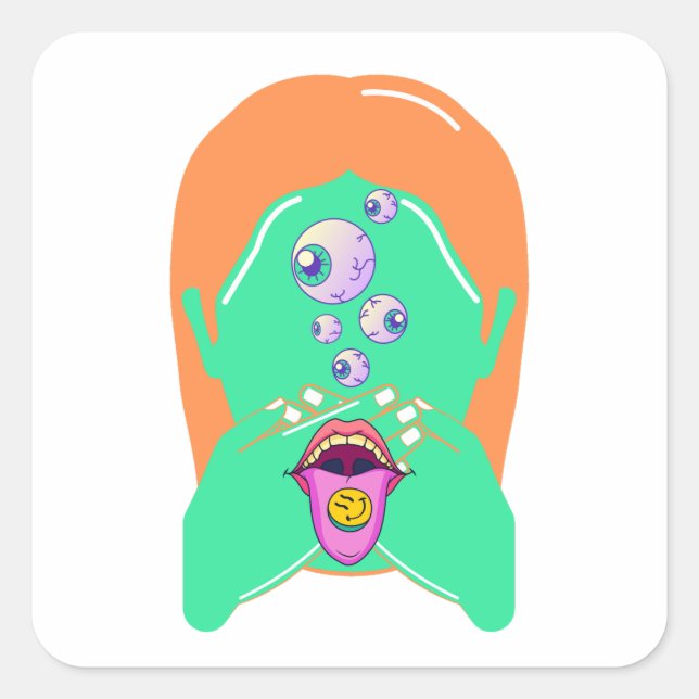 monster face square sticker (Front)
